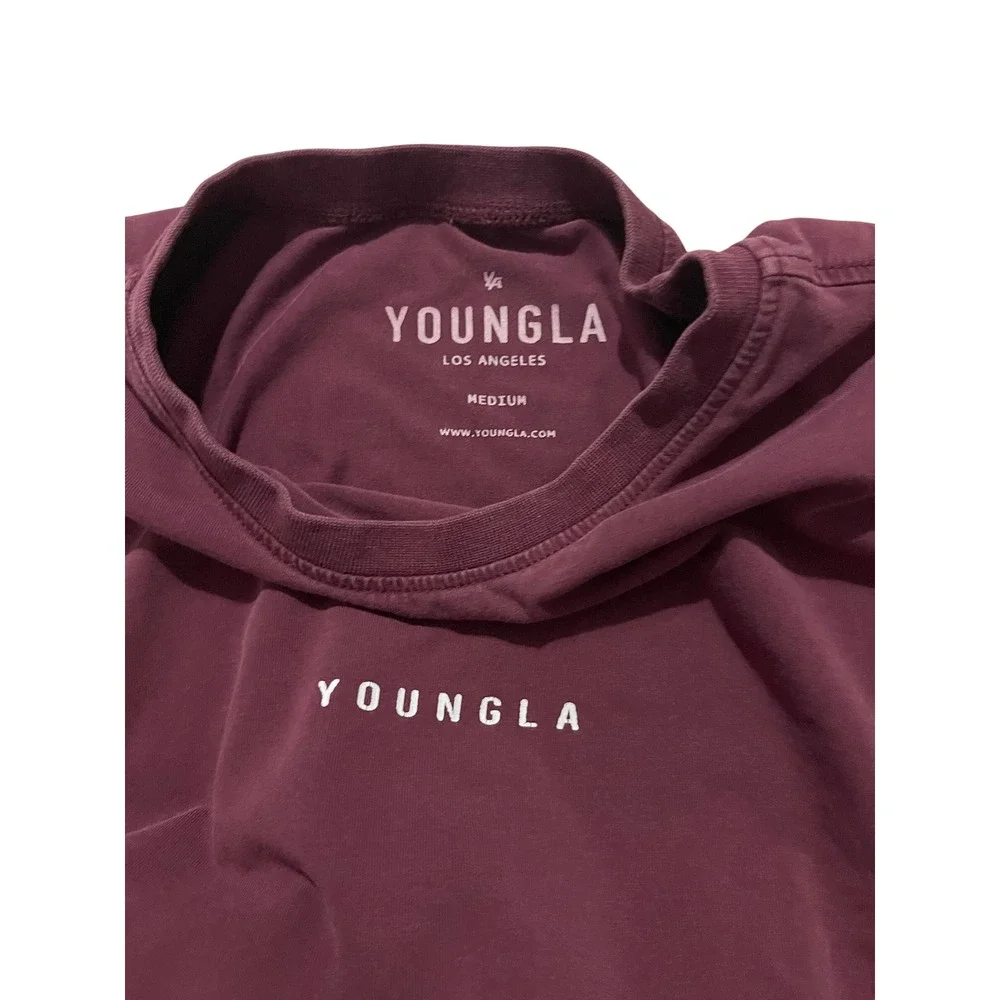 YoungLA Mens Short Sleeve Graphic Logo Tee Maroon Burgundy Size Medium